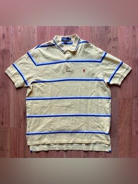 Polo Ralph Lauren Yellow Striped Cotton Rugby Short Sleeve Mens XL Polo Shirt